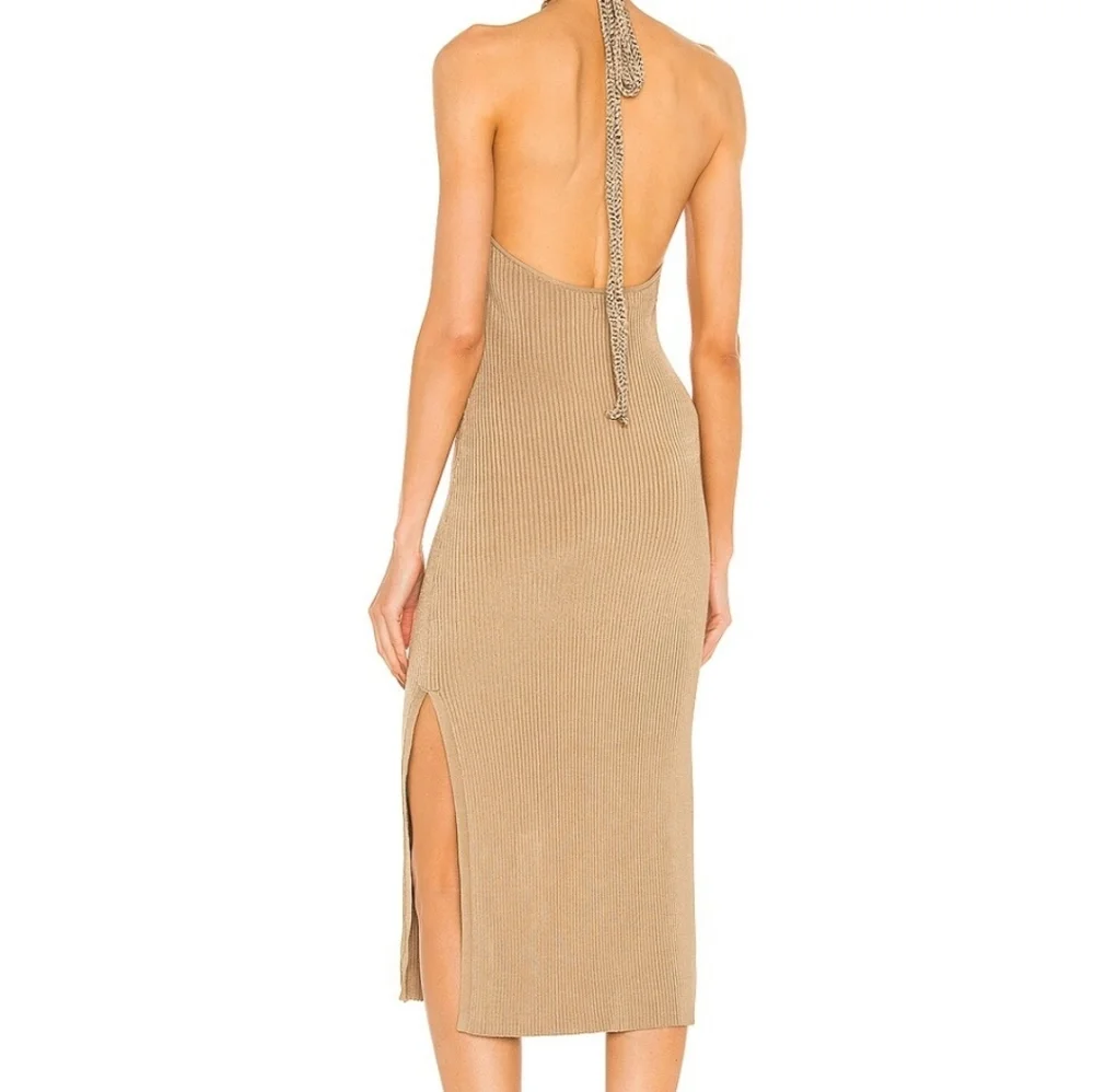 P R I C E ⬇️ Revolve x Michael Costello Metallic Gold Halter Midi Dress NWT - Picture 3 of 11